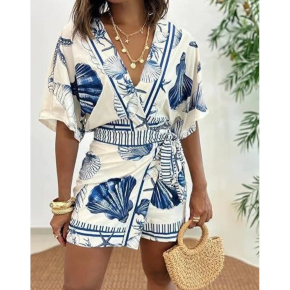 Home Office Romance - Fashion Printed Short Sleeve Women's V-neck