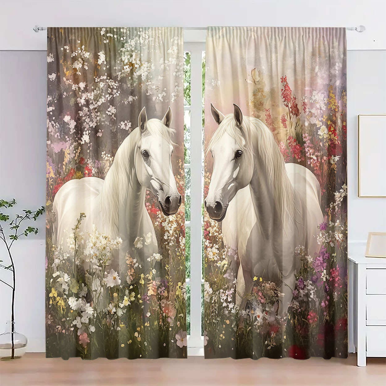 Aesthetic Horse Floral Curtain - Home Office Romance review and price